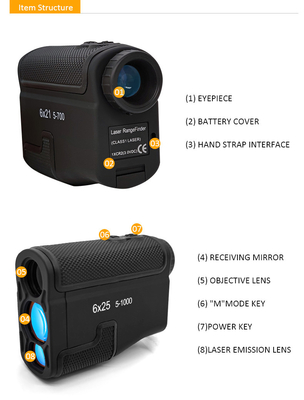 6x25mm 5-1000m Golf Laser Rangefinder With Pinsensor Battery